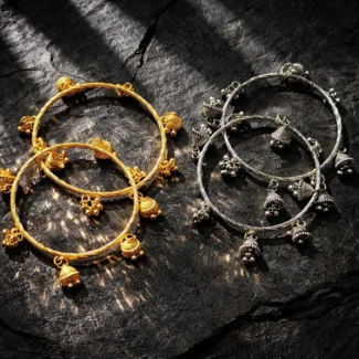 Kashmiri Bangles With Jhumkis Dangle, Silver And Gold
