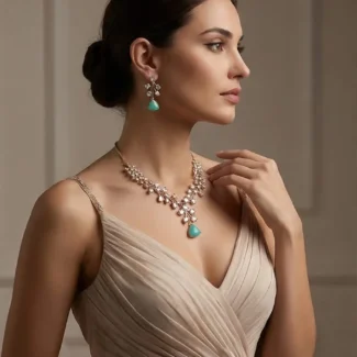 Premium Blue & Green AD Necklace Set