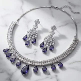 Purple AD Waterfall Necklace Set