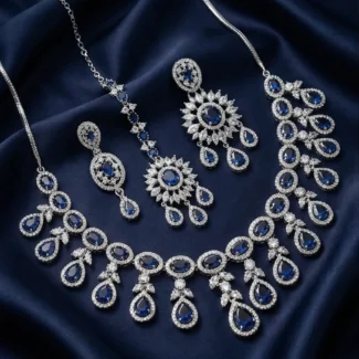 Blue AD Waterfall Necklace Set