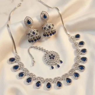 Stunning Blue AD Waterfall Necklace Set