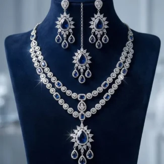 Elegant Blue AD Waterfall Necklace Set