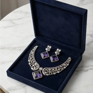 Statement Purple AD Waterfall Necklace Set